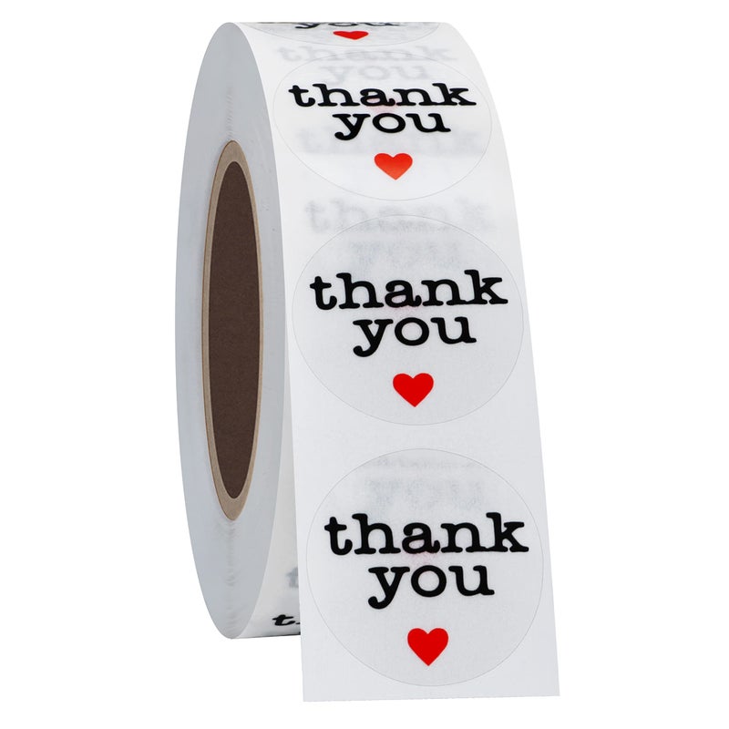 Hybsk Thank You Stickers with Black Heart 1 Inch Round 1,000 Adhesive Labels Per Roll (Transparent Material) - Image 4